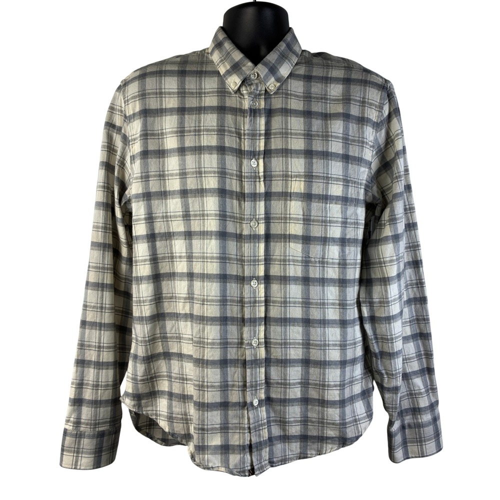 Billy Reid Men's Slim Fit Plaid Button Down Shirt Grey Cream Cotton Wool Large - Picture 2 of 16